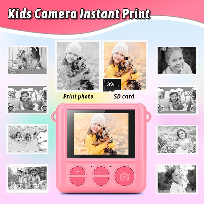 GREENKINDER Kids Camera Instant Print, Christmas Birthday Gifts for Girls Boys Age 3-12，HD Selfie Kids Digital Camera, Portable Travel Toy for 3 4 5 6 7 8 9 10 Year Old Girls (Pink) - Image 3